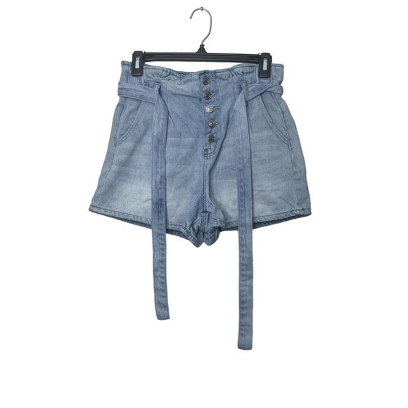 American Eagle Outfitters High-Waisted Paperbag Denim Shorts With Belt Size 2 - Picture 2 of 5
